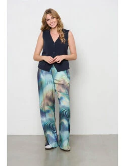 Broek "Julie" Blauw/beige/groen