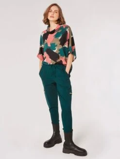 Apricot Longsleeve Petrol/lichtbruin/roze