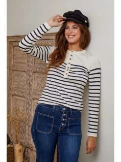 Trui "Aeryn" Crème/donkerblauw