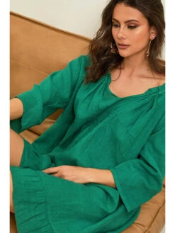 Linnen Jurk "Jasmine" Groen -Limango Winkel la compagnie du lin linnen jurk jasmine groen 4