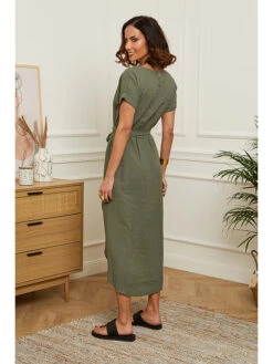 Jurk "Lydia" Kaki -Limango Winkel le monde du lin jurk lydia kaki 2