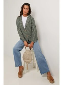 Linnen Blazer Kaki -Limango Winkel le monde du lin linnen blazer kaki 4