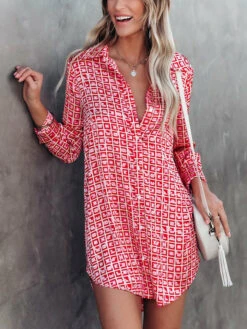 Jurk Crème/rood/meerkleurig