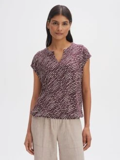 OPUS Shirt Auberginekleurig/zwart/wit