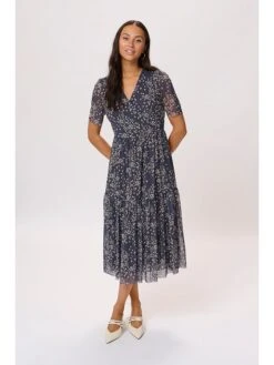 Soaked In Luxury Jurk "Aldora" Donkerblauw/beige