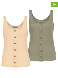 2-delige Set: Tops Olijfgroen/abrikooskleurig